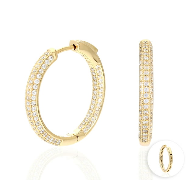 14k Yellow Gold Over 925 Sterling Silver Pave CZ Hoop Earrings 25mm-60mm Diameter 50mm 14k Yellow Gold Over 925 Sterling Silver Pave CZ Hoop Earrings 25mm-60mm Diameter 50mm